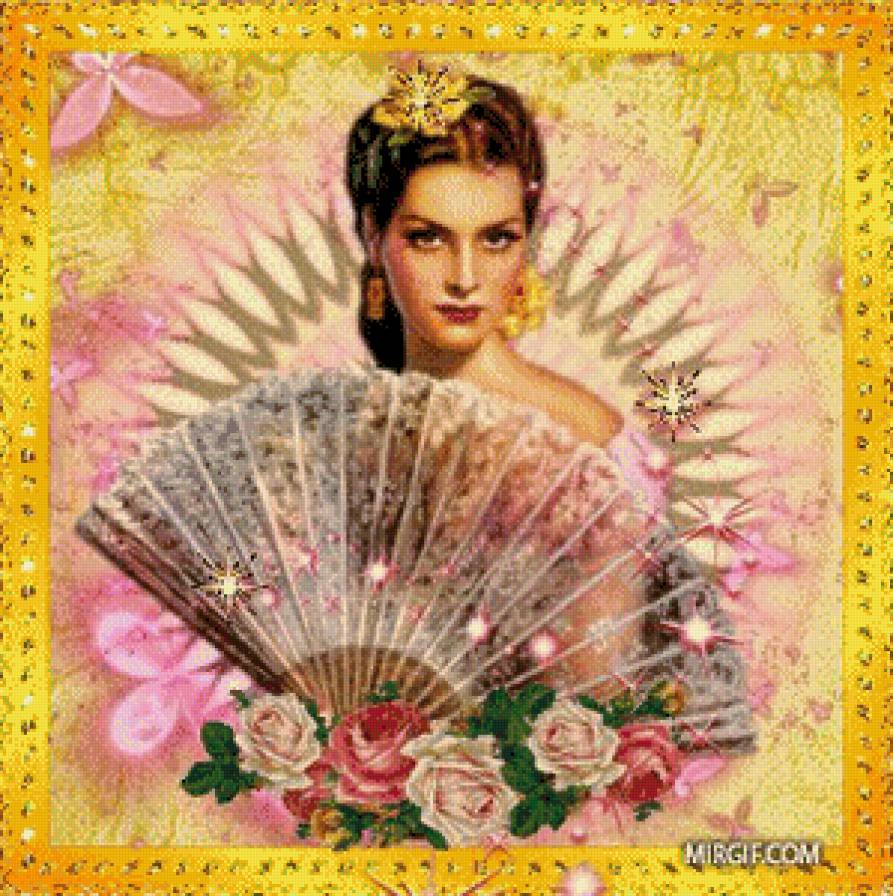 портрет девушки с веером - женщина, девушка, красота женщины, женщины, картины, картина - предпросмотр