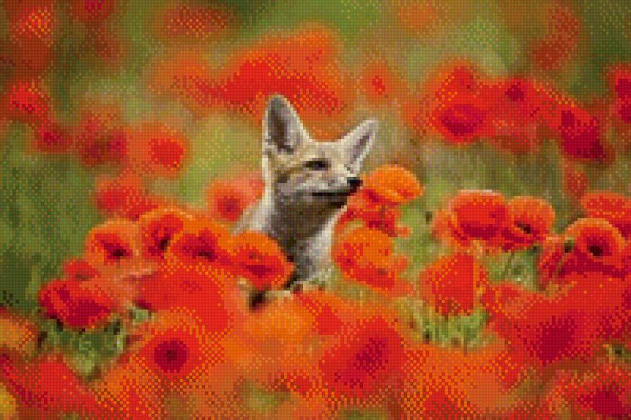 Лисенок в маках - поле, лиса, маки - предпросмотр