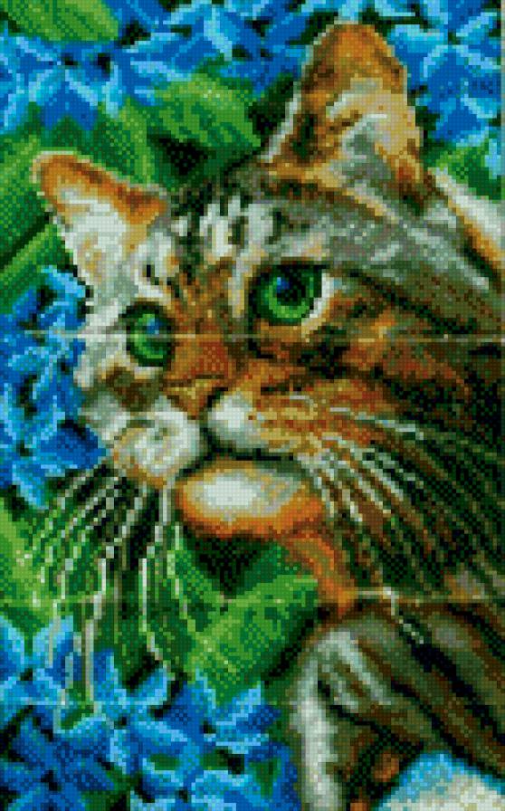 Кот в голубых цветах - предпросмотр