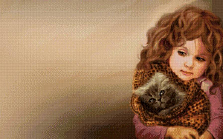 Девочка с котенком - предпросмотр