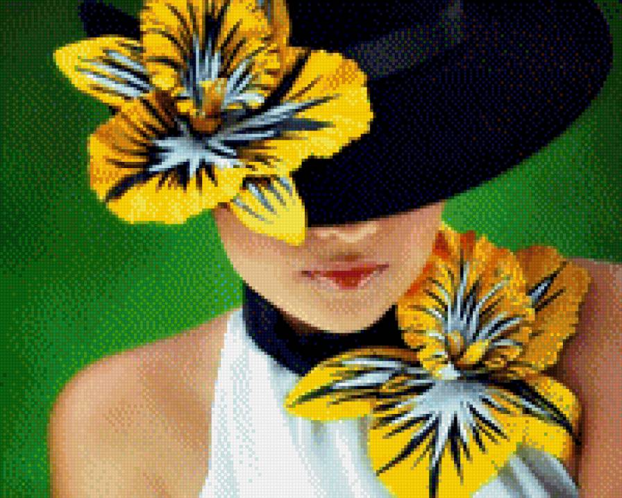 девушка в шляпе с лилиями - девушка:шляпа - предпросмотр