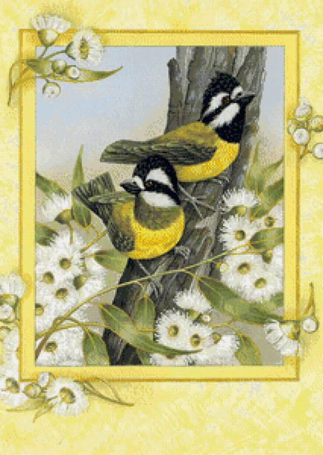 Птицы - цветы, деревья, птицы, пейзаж - предпросмотр