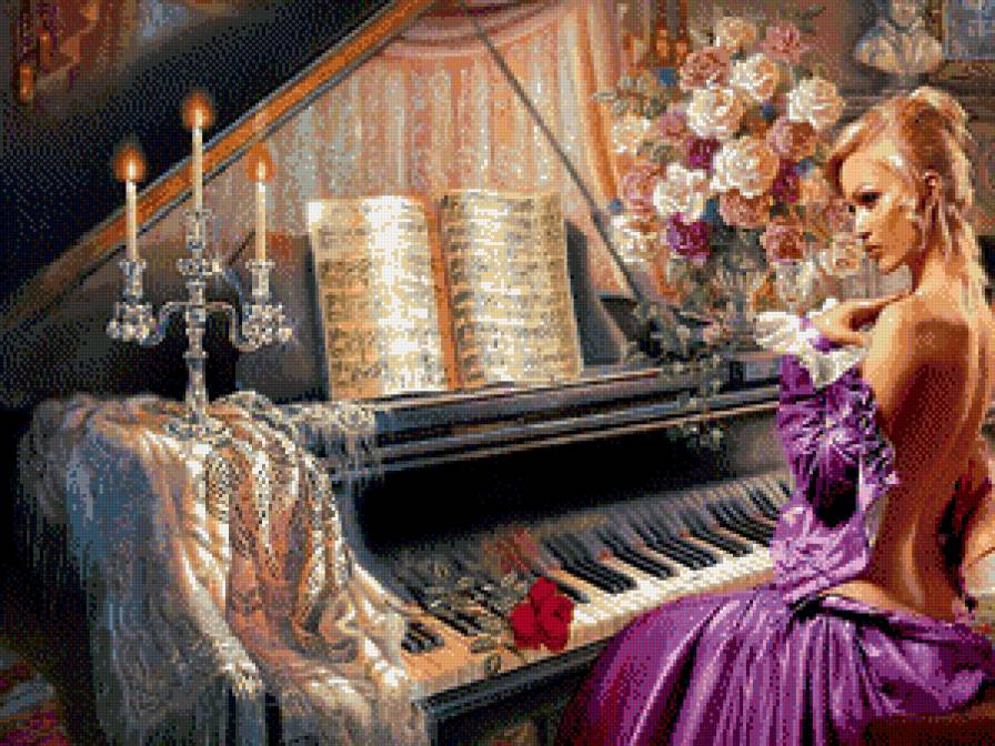 рояль2 - живопись, картина, женщина - предпросмотр