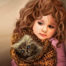 Схема вышивки «Девочка с котенком»