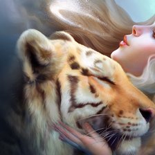 Схема вышивки «Девушка и тигр»