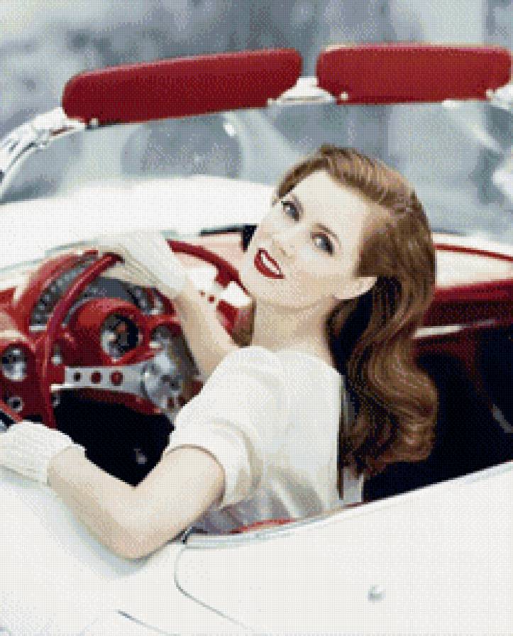 дама в авто - картина, девушка, автомобиль, женщина - предпросмотр