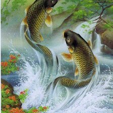 Схема вышивки «Прыгающие карпы (зеркальная)»