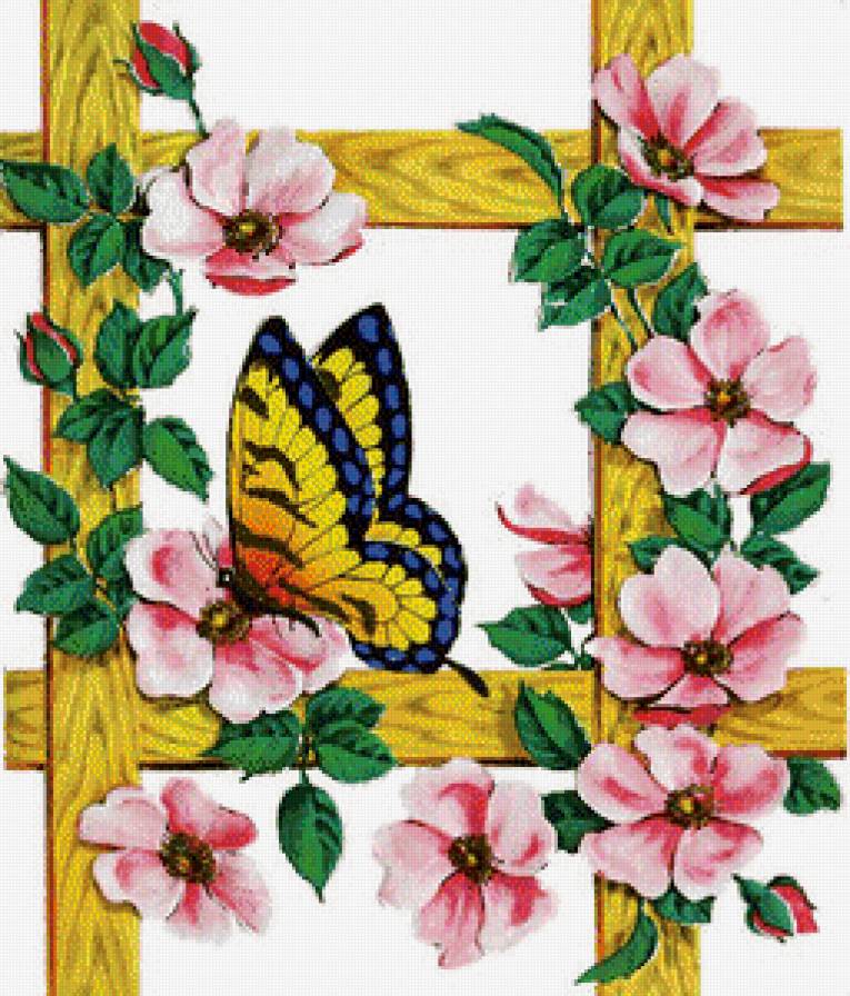 цветы и бабочка - предпросмотр