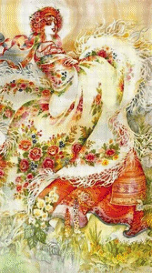 Русская краса - девушка, платок, цветы, лето - предпросмотр