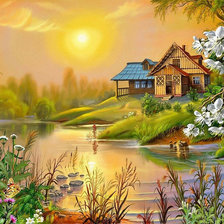 Схема вышивки «Домик на берегу»