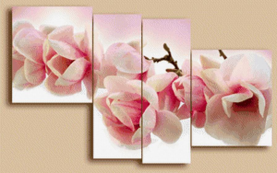 полиптих "цветущая магнолия" - полиптих, магнолия, цветы - предпросмотр