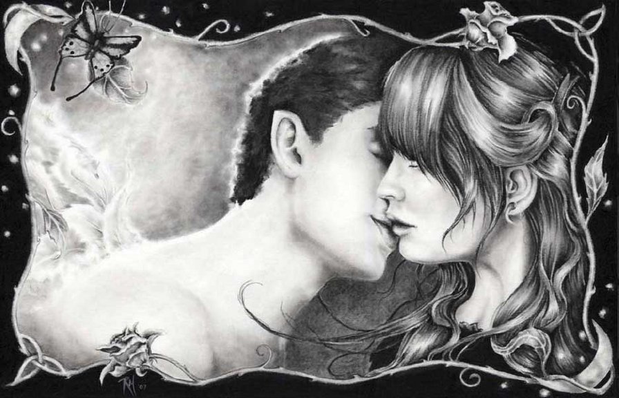 поцелуй - женщина, любовь, пара, монохром, мужчина - оригинал