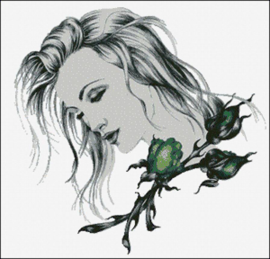 портрет девушки - картина, красота женщины, монохром, девушка, картины - предпросмотр