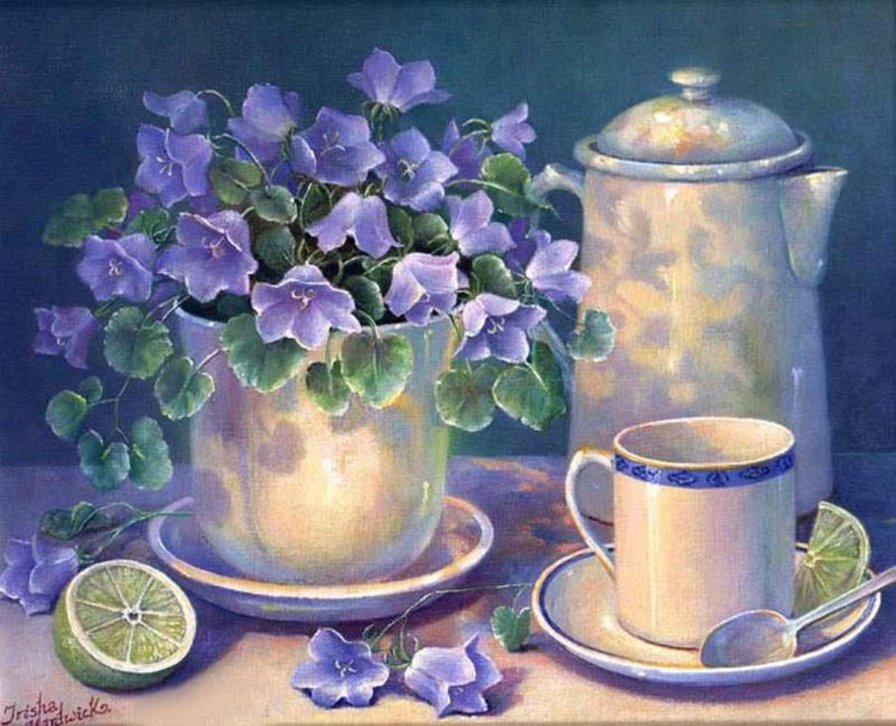 Натюрморт с колокольчиками - цветы, фрукты, натюрморт - оригинал