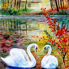 Схема вышивки «лебеди на пруду»