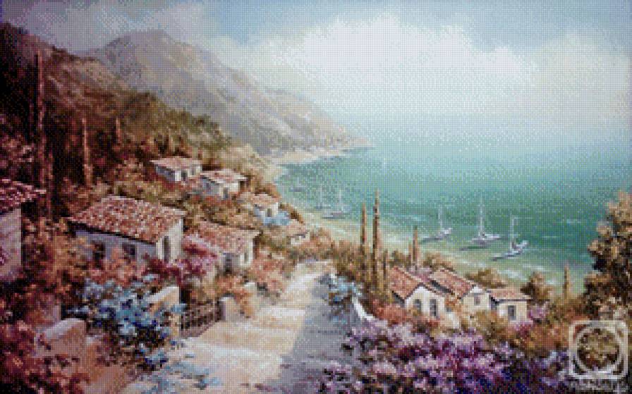 Городок у моря - набережная, городок, море, пейзаж - предпросмотр