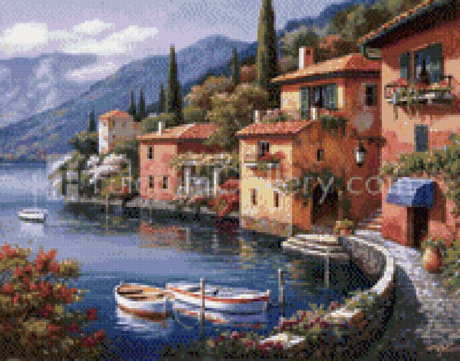 Городок у моря - море, набережная, пейзаж, городок - предпросмотр