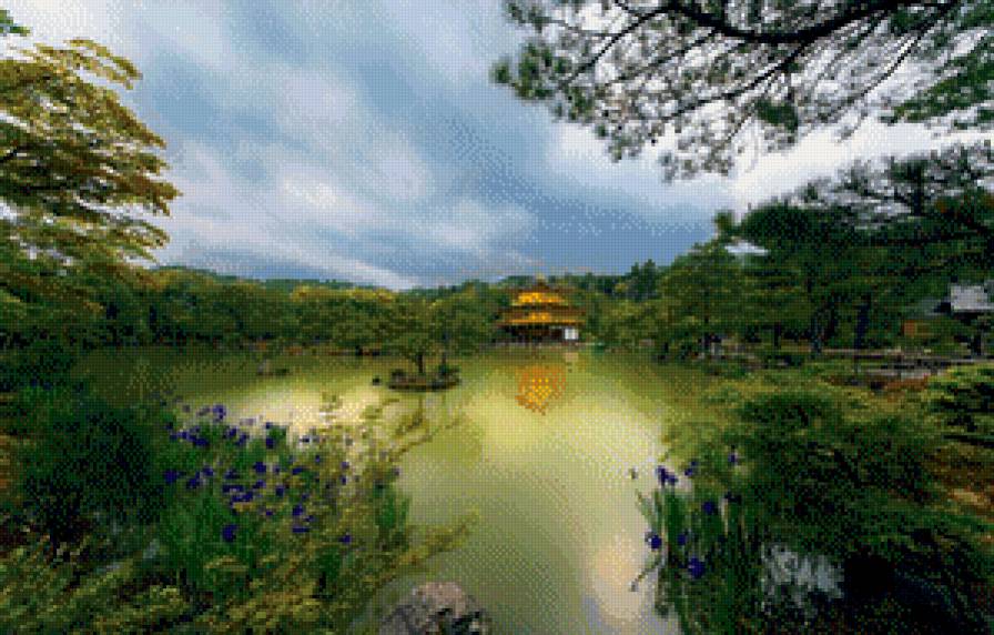 Пагода на пруду - природа, япония, пейзаж, пагода, пруд - предпросмотр