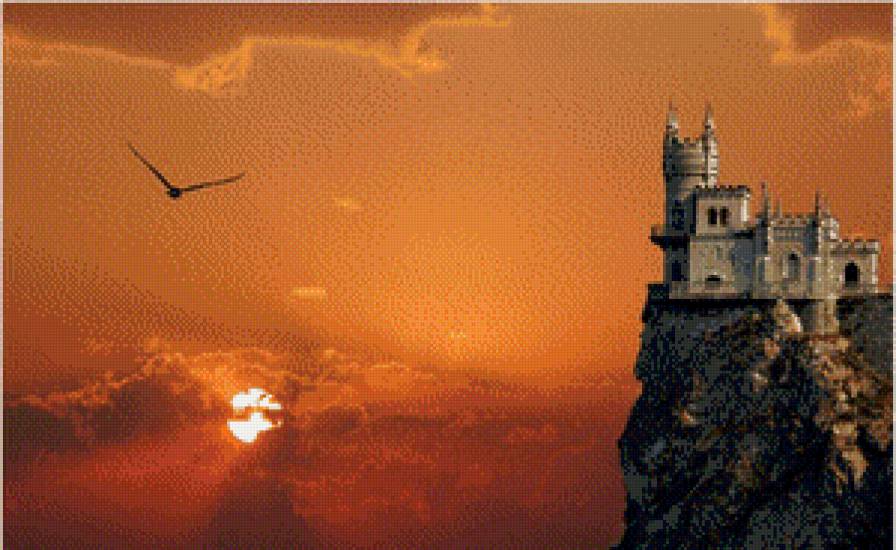 Ласточкино гнездо - ласточкино гнездо, море, замок, закат, пейзаж, природа - предпросмотр