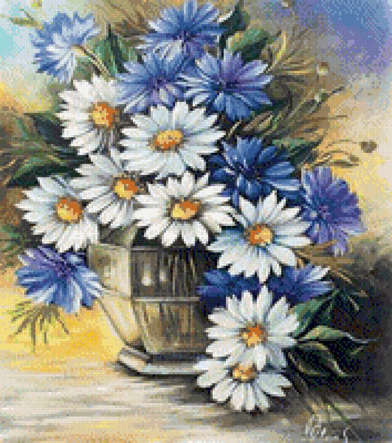 букет - букет, ромашки, васильки, цветы - предпросмотр