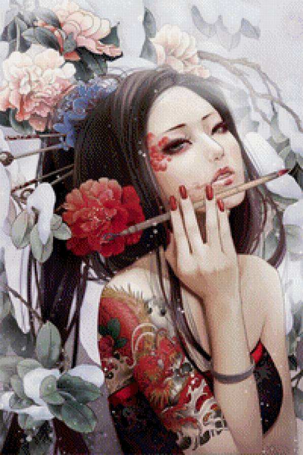 Азиатская красавица - девушка, восток, фэнтези, красавица, азия, дама - предпросмотр