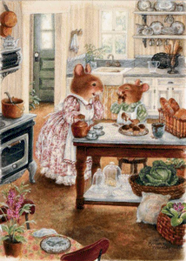 на кухне - мама, чай, зайчики - предпросмотр