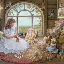 Схема вышивки «Девочка и мишки»