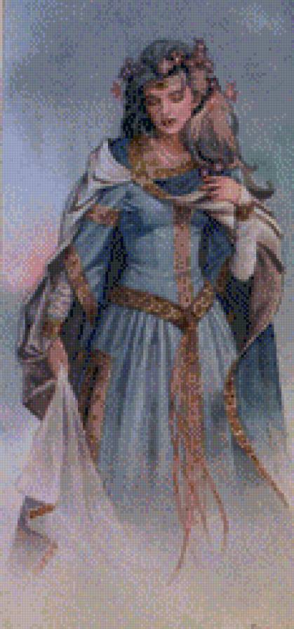 Девушка и птица - рисунок, девушка, птицы - предпросмотр