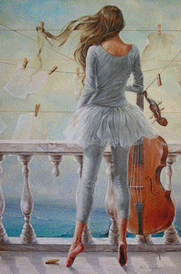 Балерина с контрабасом - девушка, красавица, балерина - предпросмотр