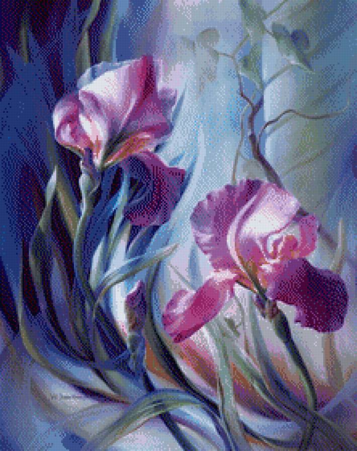 Ирисы - цветы, натюрморт - предпросмотр