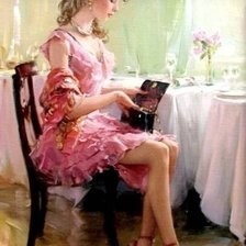 Схема вышивки «девушка в ресторане»