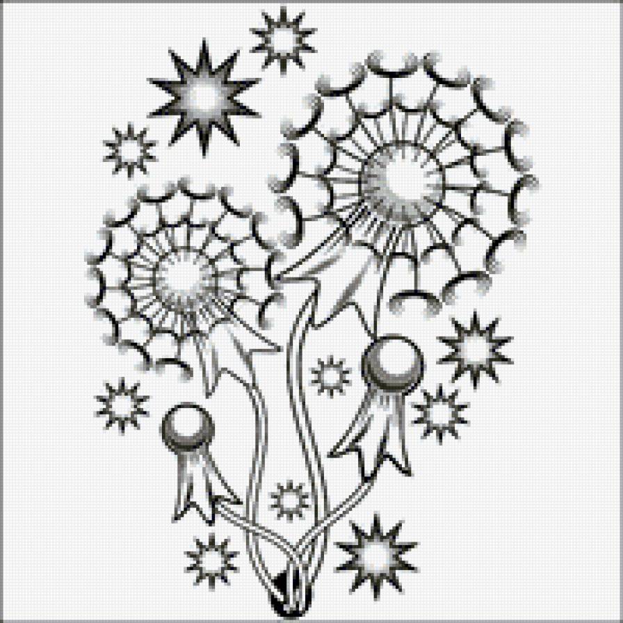 Звездные одуванчики - монохром, цветы - предпросмотр