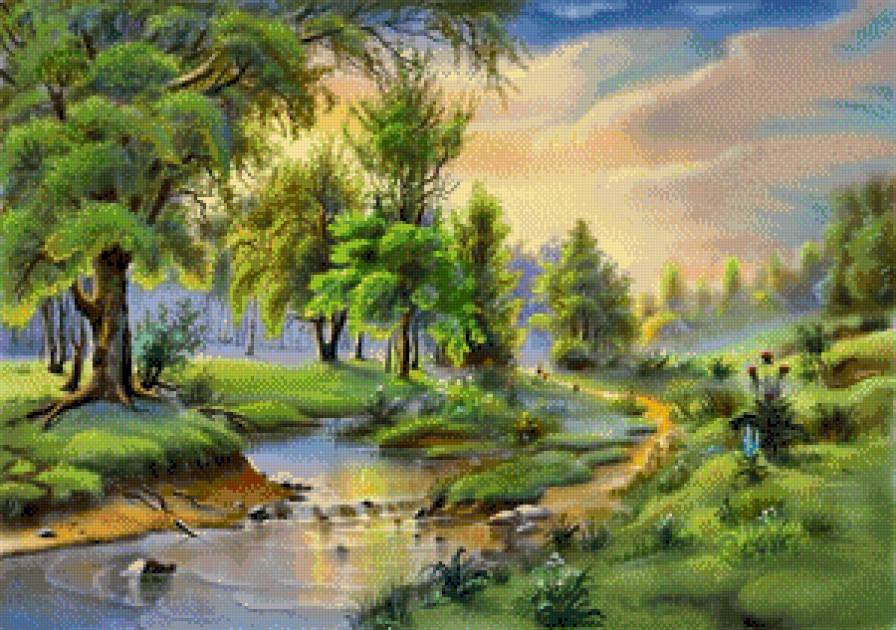 пейзаж - речка, лес - предпросмотр