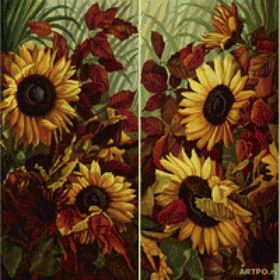 Диптих - подсолнухи, триптих, диптих, цветы - предпросмотр