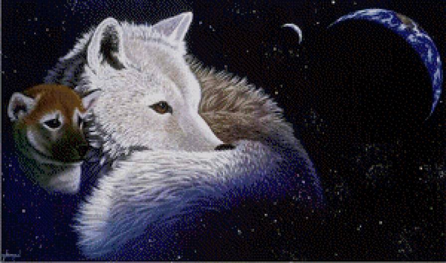 Звериный космос - космос, животные, волки - предпросмотр