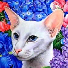 Схема вышивки «Кошка и Цветы»