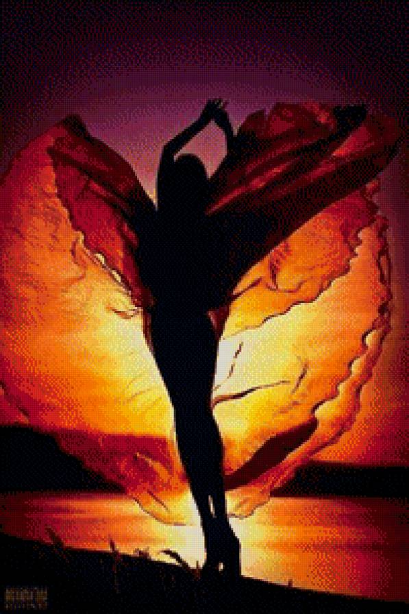 игра с закатом - девушки, вечер, тень, природа, море, закат - предпросмотр