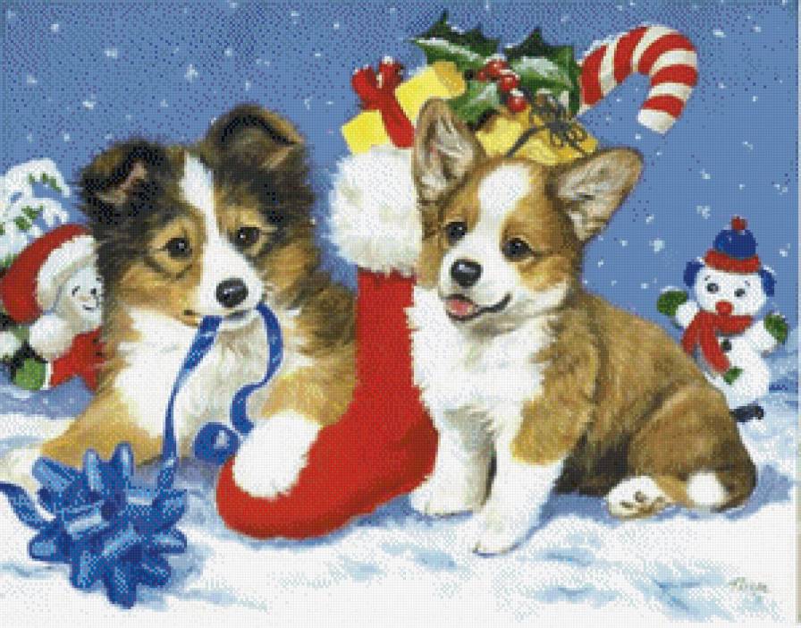 Рождество - щенки, собаки, новый год, зима - предпросмотр