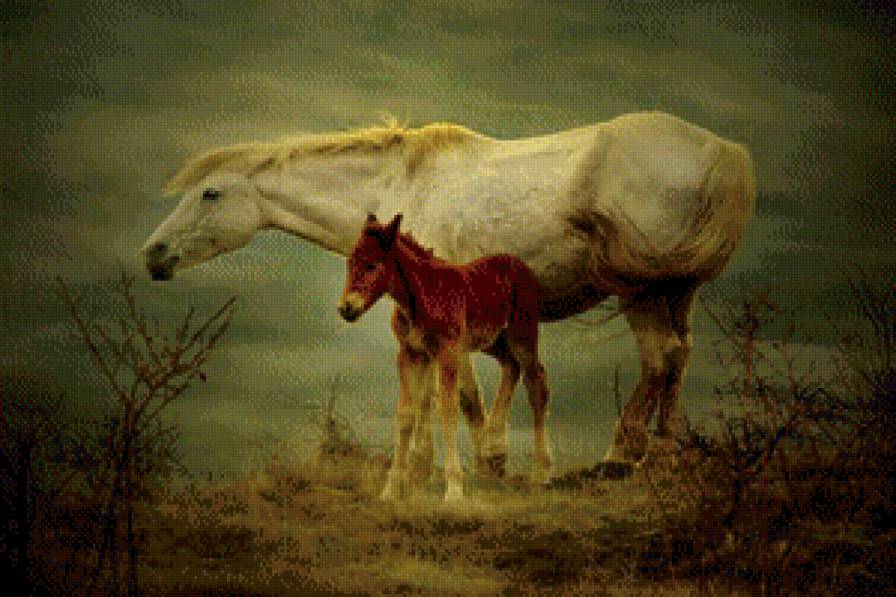 кобыла с жеребёнком.. - кони, лошади, единороги, животные - предпросмотр