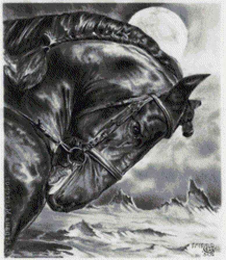 конь монохром 3 - животные, лошадь, конь - предпросмотр