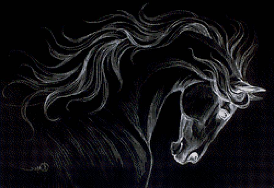 конь монохром - конь, лошадь, животные - предпросмотр