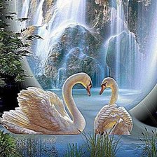 Схема вышивки «Лебеди у водопада»