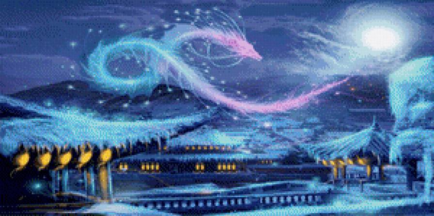 китайский зимний дракон - драконы, фэнтэзи пейзаж - предпросмотр