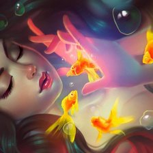 Схема вышивки «девушка и рыбки»