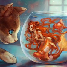 Схема вышивки «котик и русалка»