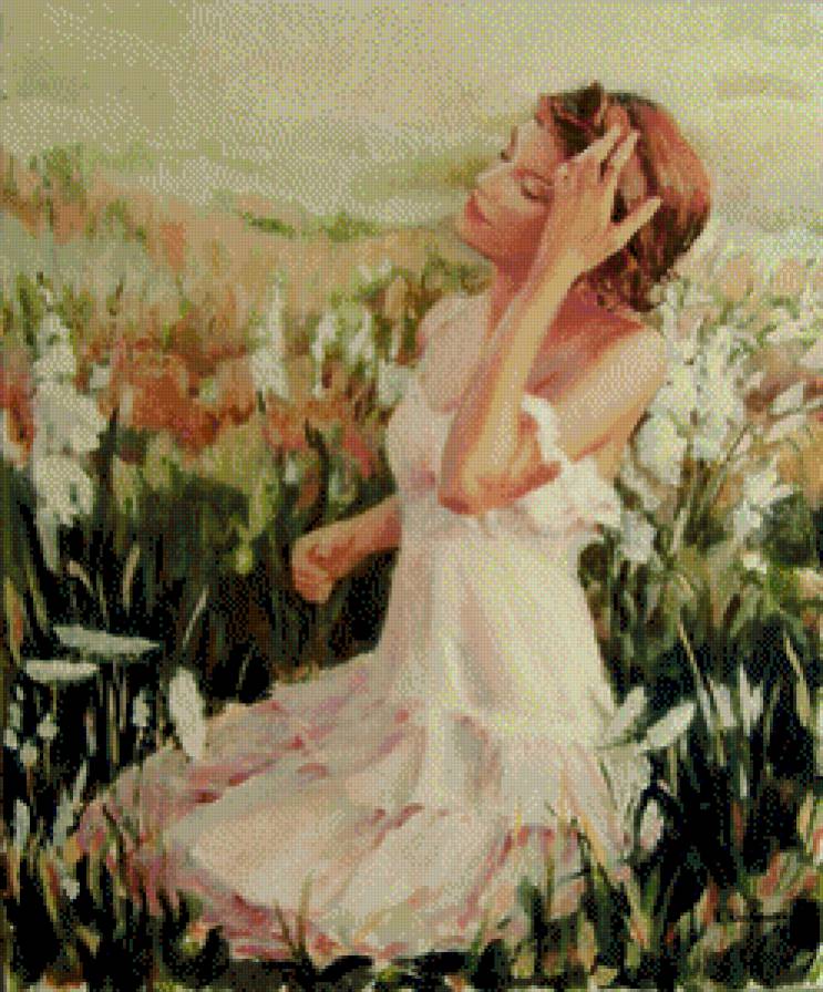 dziewczyna wsrod kwiatow - cwety, ziwopis - предпросмотр