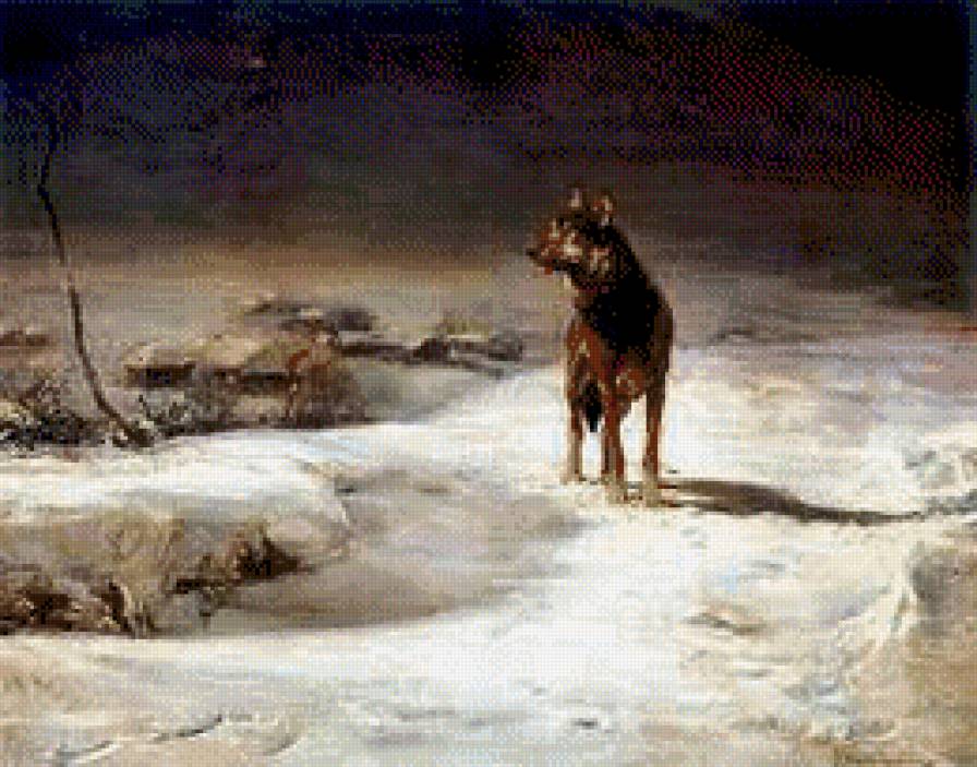 Samotny lowca - pejzaz, ziwopis, wilki, zima - предпросмотр