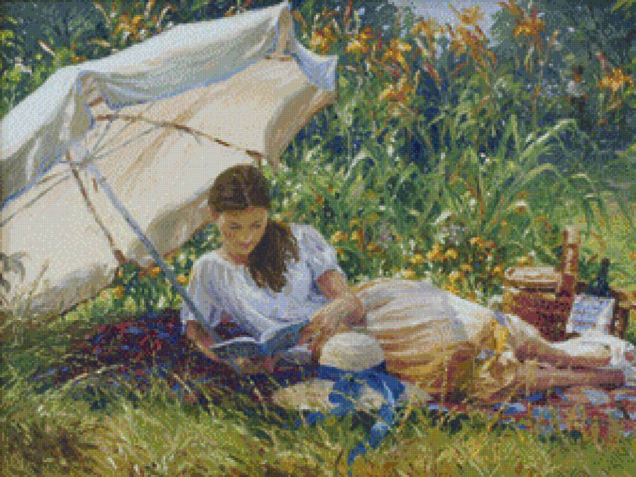 dziewczyna z zontom - kobieta, pejzaz - предпросмотр