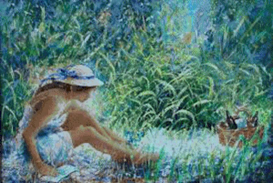 dziewczyna wsrod traw - kobieta, cwety, pejzaz, leto - предпросмотр