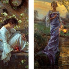 Схема вышивки «Девушки с фонариками»